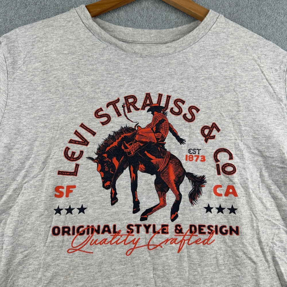 Levis T Shirt Mens Large 22491-1528 Gray Western Bronco Graphic Tee